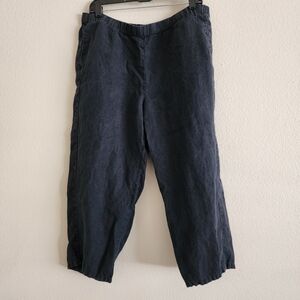 J. Jill Love Linen Pants Large Washed Black Pull On Crop Pockets Lagenlook